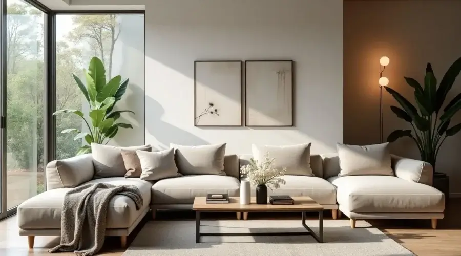 Cozy modern living room with stylish furniture and decor.