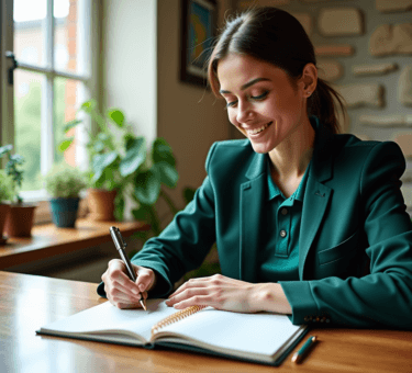 A stylish professional planning in a home office, showcasing how to boost lifestyle and productivity in 2025.