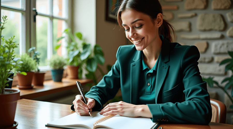 A stylish professional planning in a home office, showcasing how to boost lifestyle and productivity in 2025.