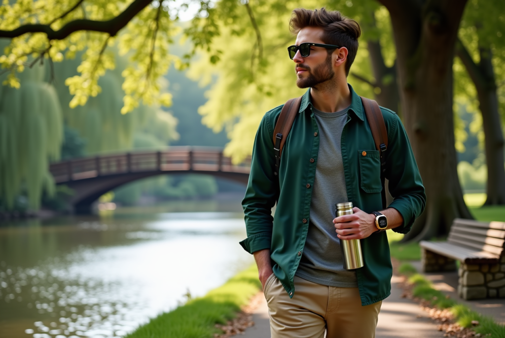 A professional taking a break in a park, showcasing how to boost lifestyle and productivity in 2025.